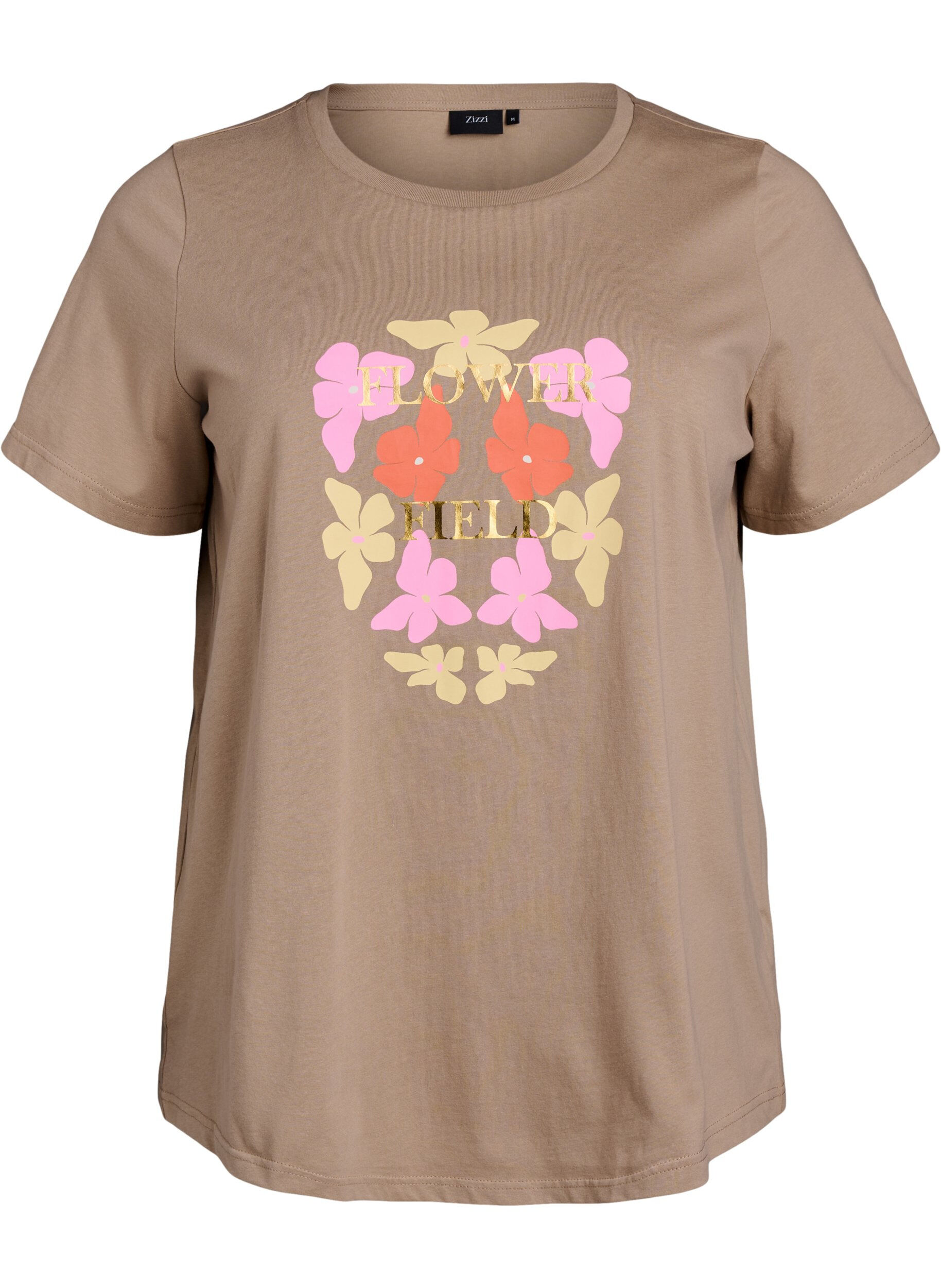 Zizzifashion T-shirt with floral print detail, Beige, Packshot image number 0