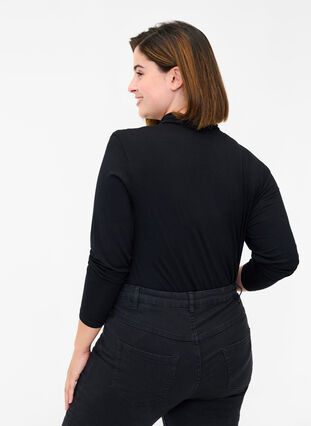 Close-fitting viscose blouse with roll-neck, Black, Model image number 1