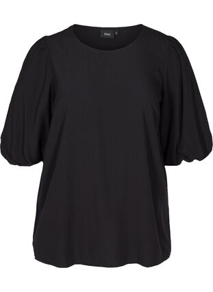 Viscose blouse with balloon sleeves, Black, Packshot image number 0