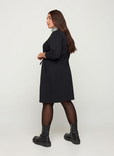 Sweater dress with pockets and an adjustable waist, Black comb, Model image number 1