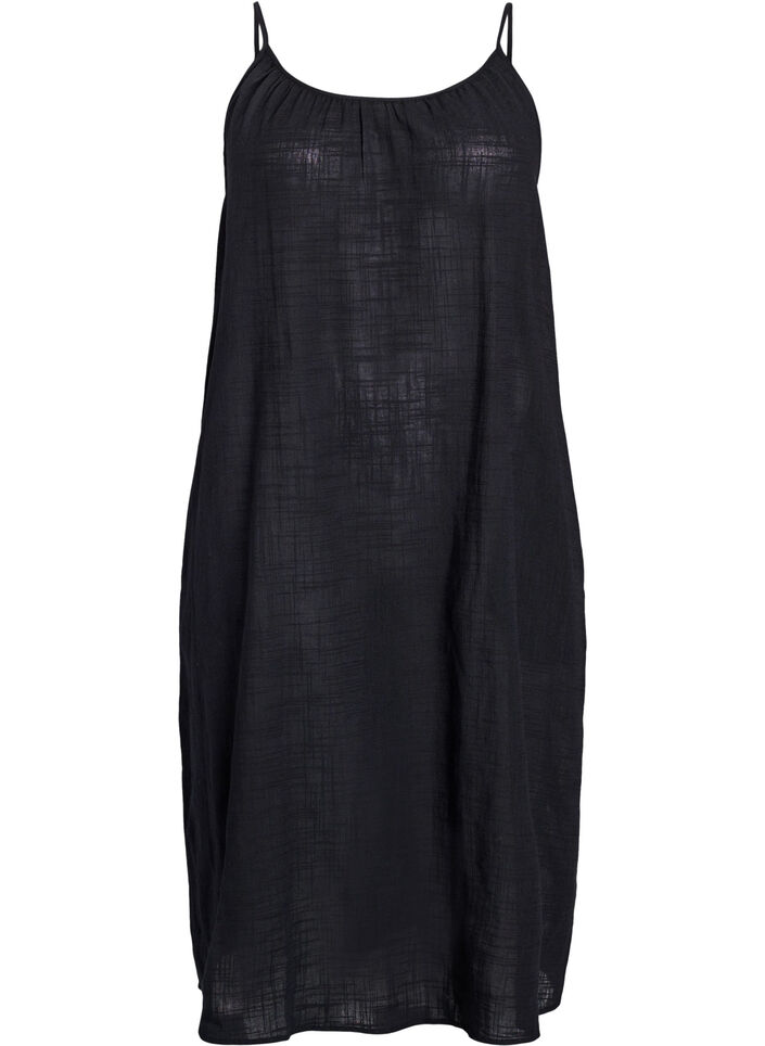 FLASH - Midi-length cotton strap dress, Black, Packshot image number 0
