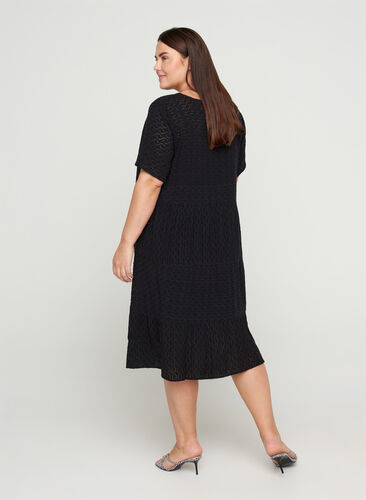 Short-sleeved dress with broderie anglaise, Black, Model image number 1