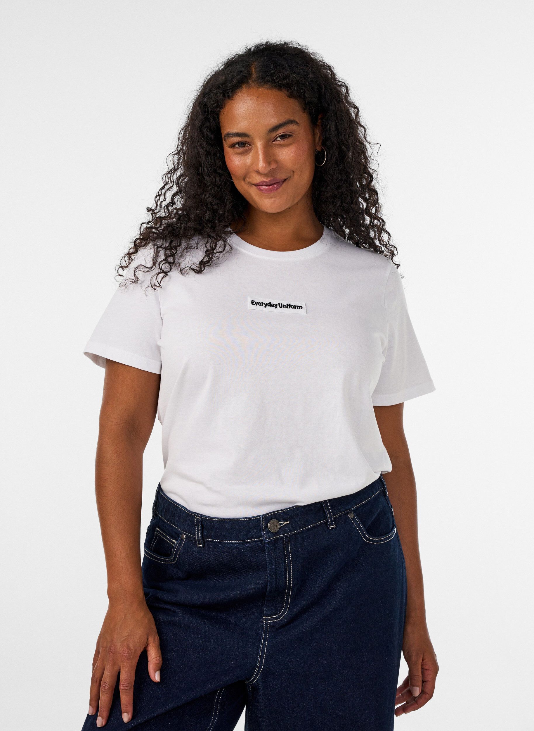 ZizzifashionCotton T-shirt with text badge, White, Model image number 0