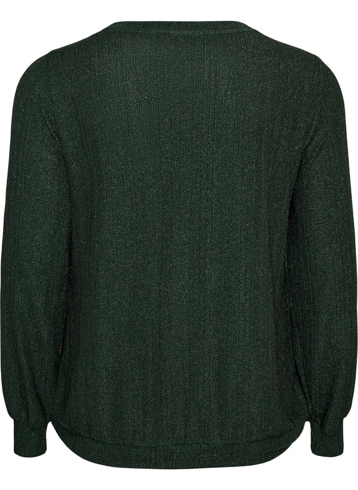 Blouse with vertical texture and glitter thread, Green, Packshot image number 1