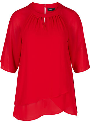 Chiffon blouse with 3/4 sleeves, Tango Red, Packshot image number 0