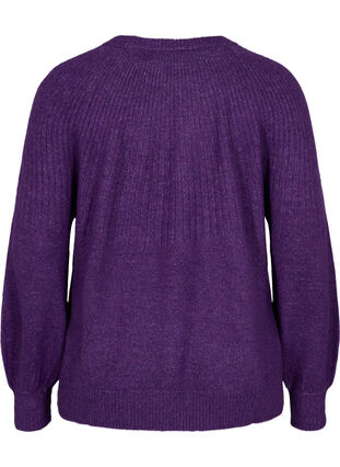 Melange knitted jumper with rib and balloon sleeves, Ultra Violet Mel., Packshot image number 1