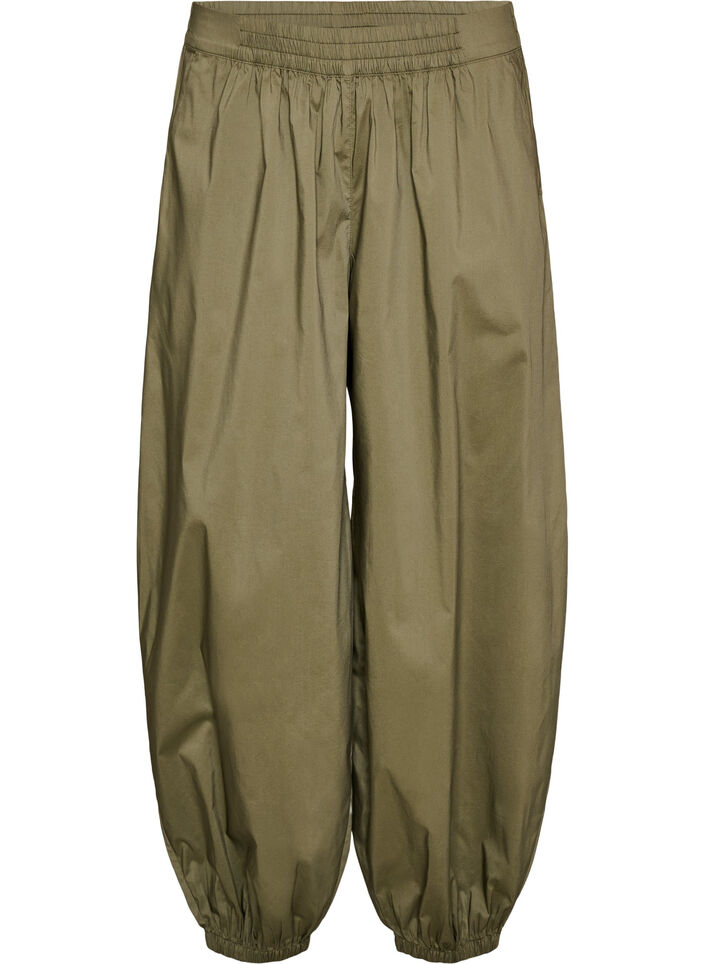 Balloon trousers with pockets and an elasticated waistband, Green, Packshot image number 0