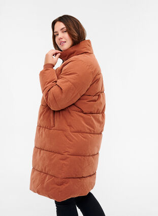 Long puffer jacket with zipper, Sequoia, Model image number 1