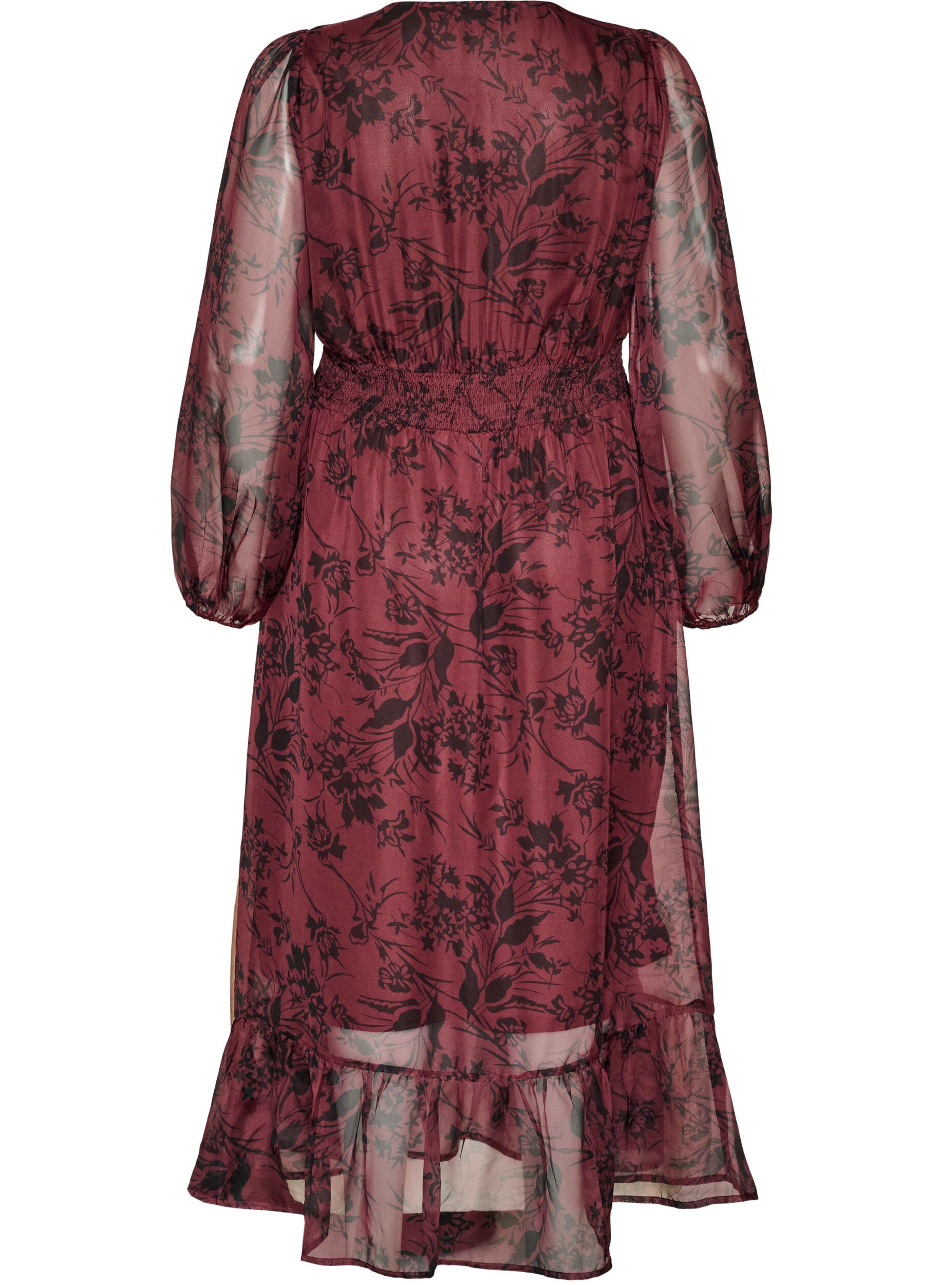 ZizzifashionMaxi dress with floral print and smocking, Dark Bordeaux, Packshot image number 1