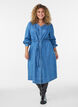 Denim dress with V-neck and tie-belt, Light Blue, Model image number 1