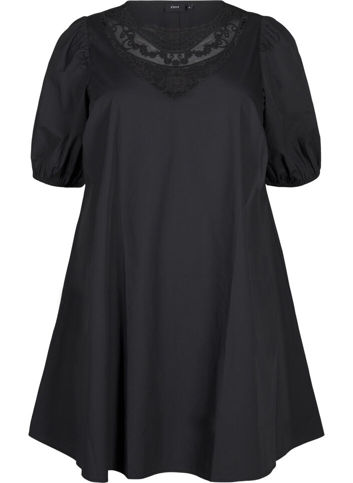 Short dress with lace detail, Black, Packshot image number 0