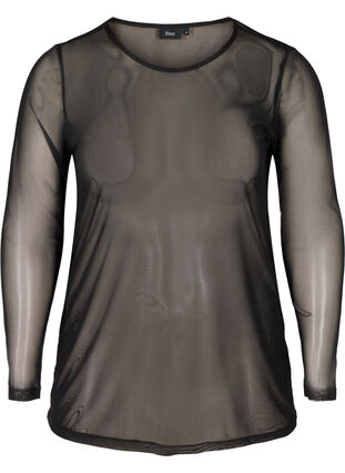 Close-fitting mesh blouse, Black, Packshot image number 0