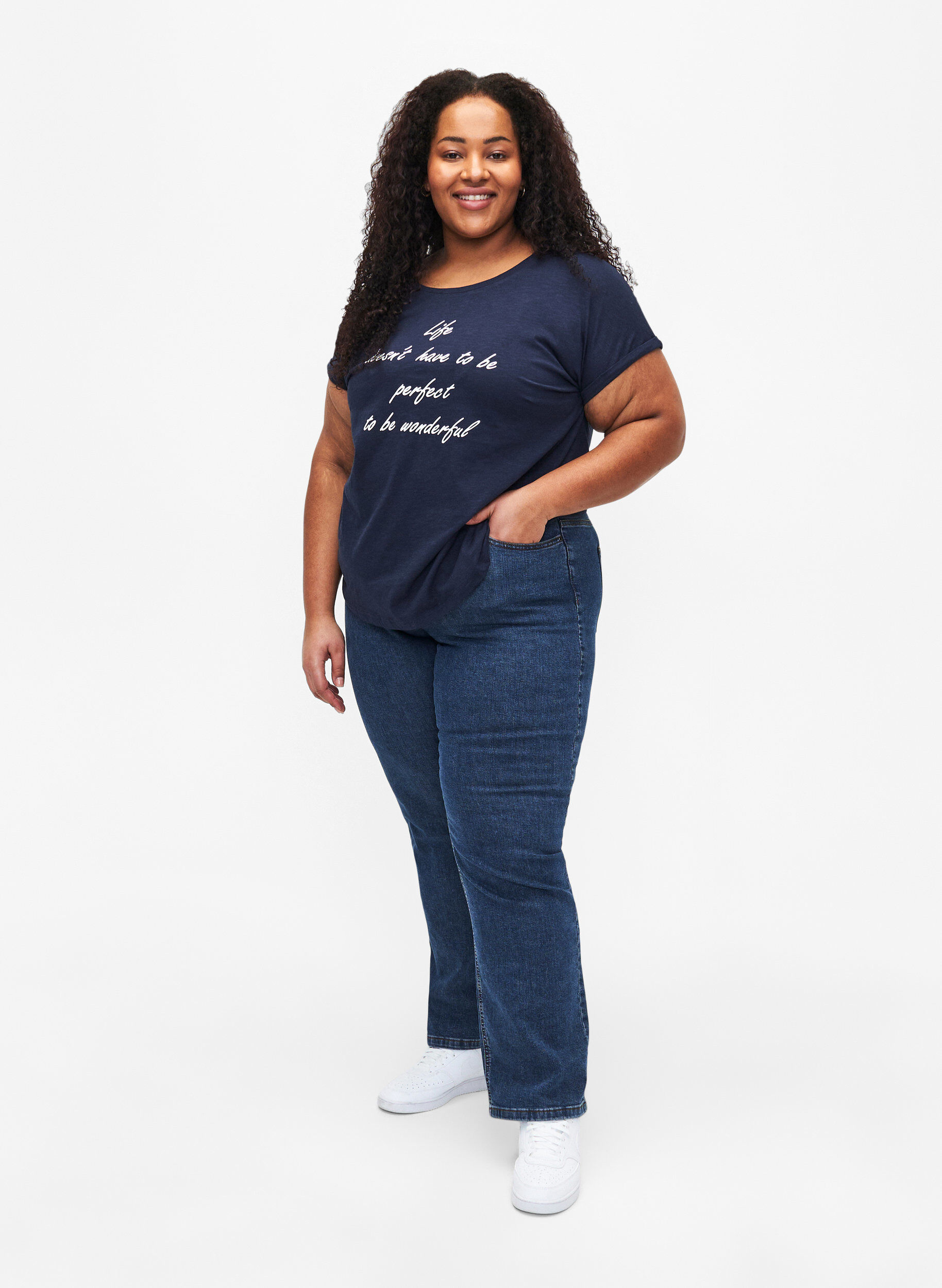 Zizzifashion Printed T-shirt in organic cotton, N.Sky w. White Print, Model image number 2