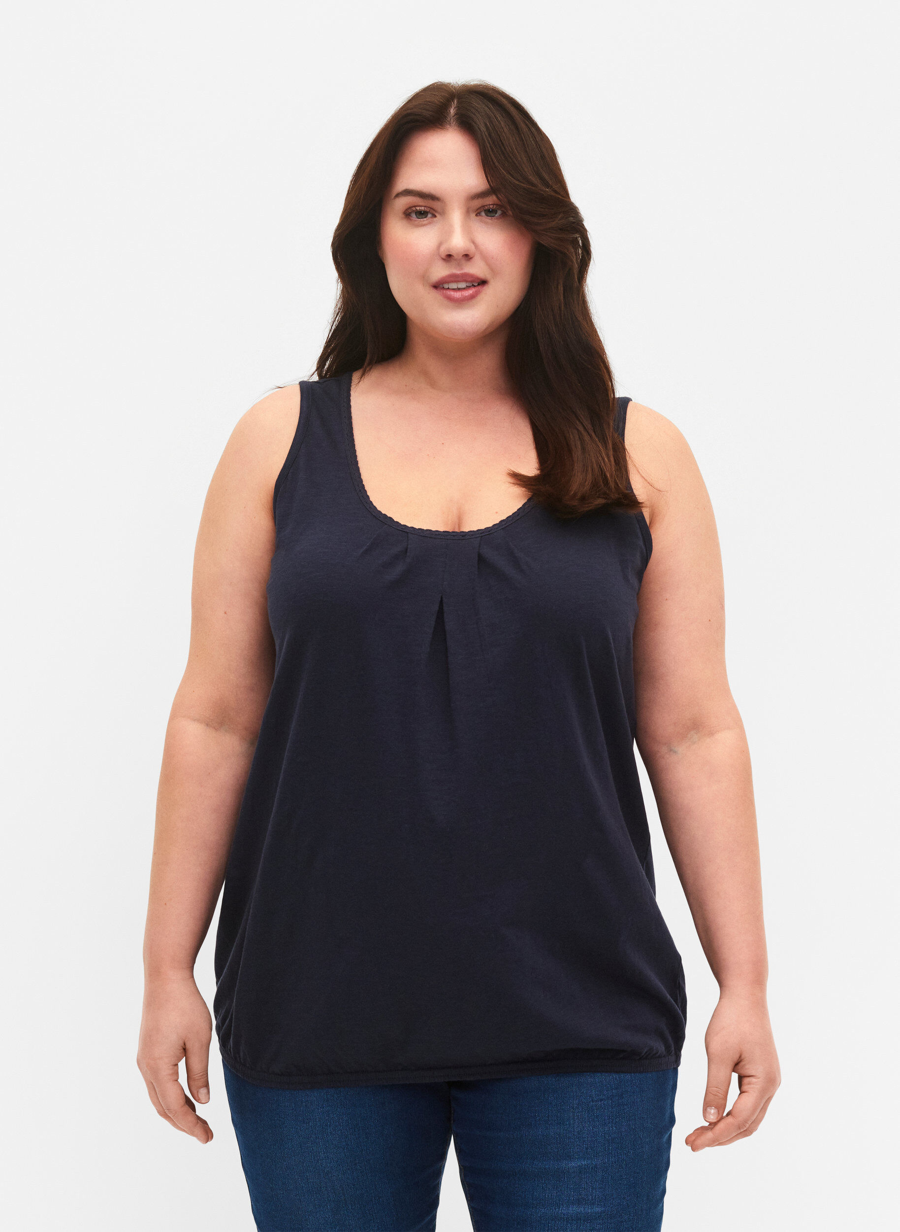 Zizzifashion Cotton top with lace trim, Navy Blazer, Model image number 0