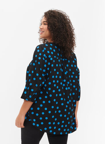 Dotted blouse with 3/4 sleeves, Black Blue Dot, Model image number 1