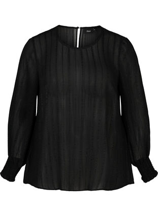 Long-sleeved blouse with smocking, Black, Packshot image number 0