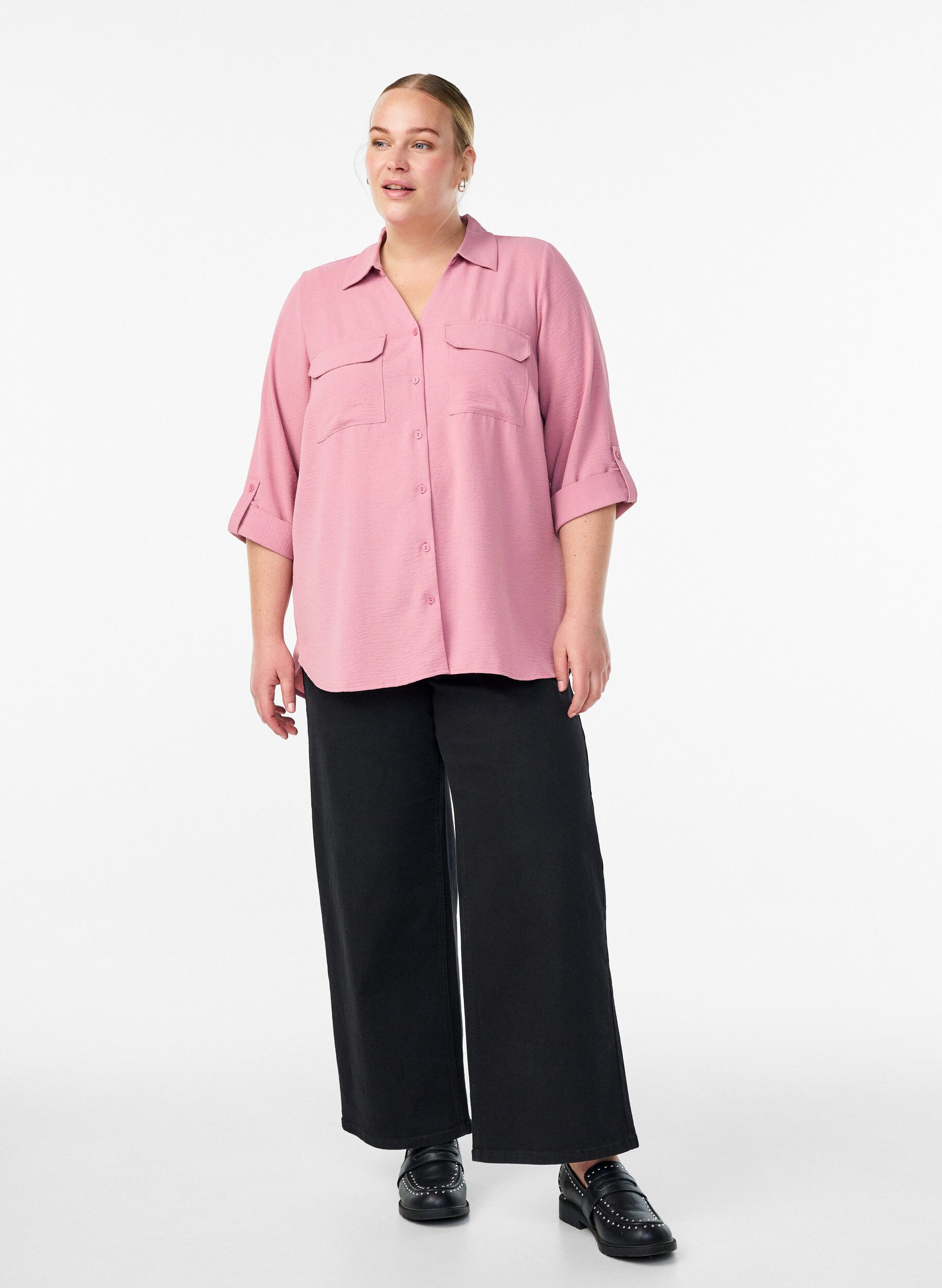 Zizzifashion FLASH - Shirt with chest pockets and 3/4 sleeves, Rose, Model image number 1