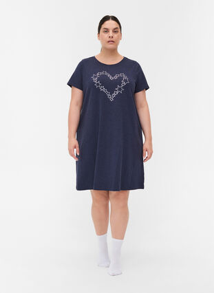Short-sleeved nightdress in a cotton blend, Night Sky Mélange, Model image number 2