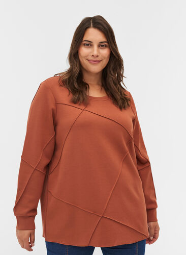 Long-sleeved sweat blouse with rounded neckline, Sequoia, Model image number 0