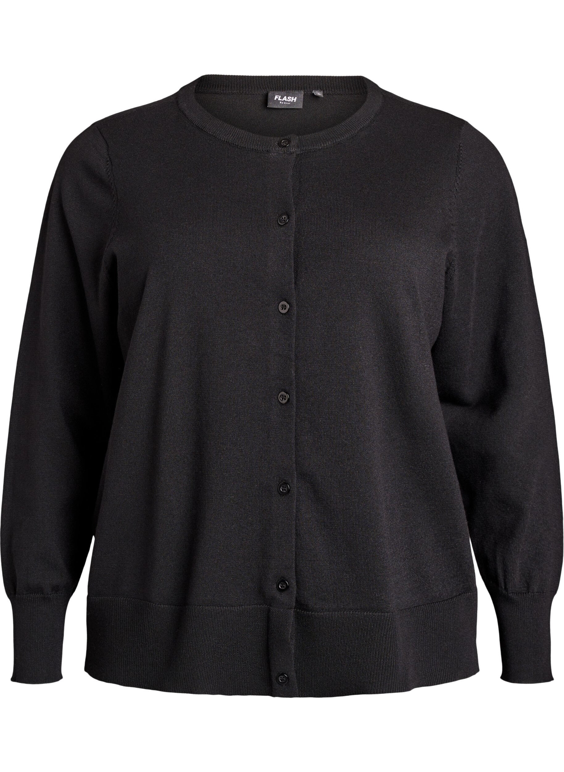 ZizzifashionFine-knit cardigan with round neck, Black, Packshot image number 0