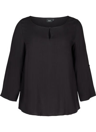 Long-sleeved viscose blouse with a round neck, Black, Packshot image number 0
