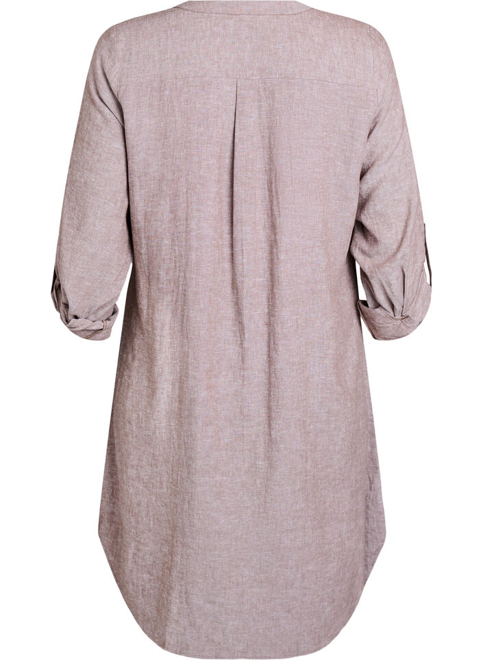 Long shirt in linen and viscose, Brown, Packshot image number 1