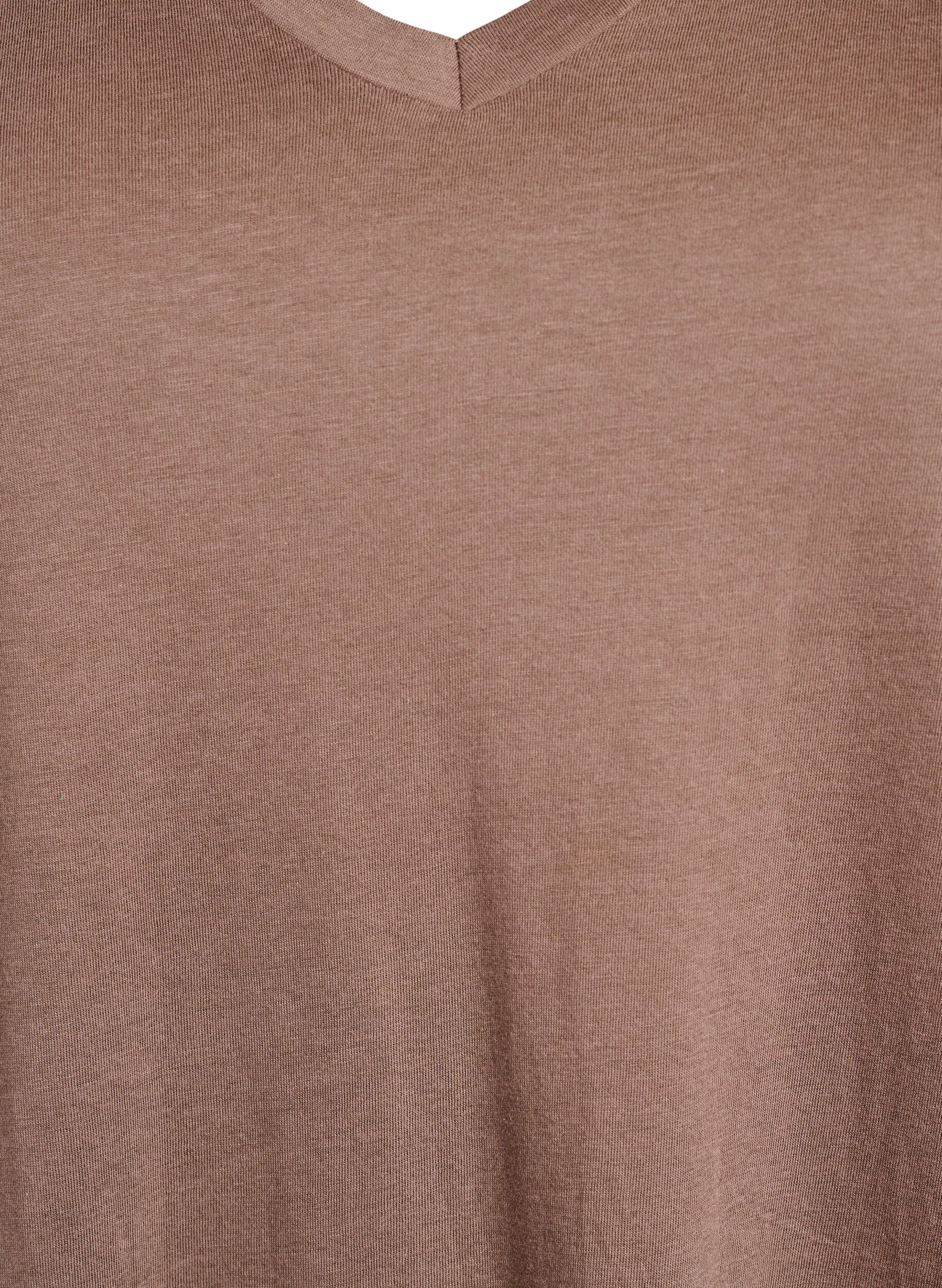 Zizzifashion Single colour oversized t-shirt with v-neck, Brown, Packshot image number 2