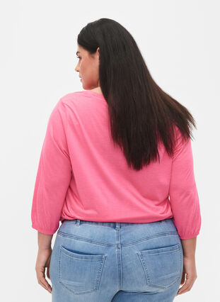 Plain blouse with 3/4 sleeves, Hot Pink Mel., Model image number 1