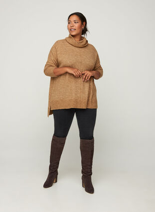 Marled kntted blouse with a roll neck, Burro Melange, Model image number 2