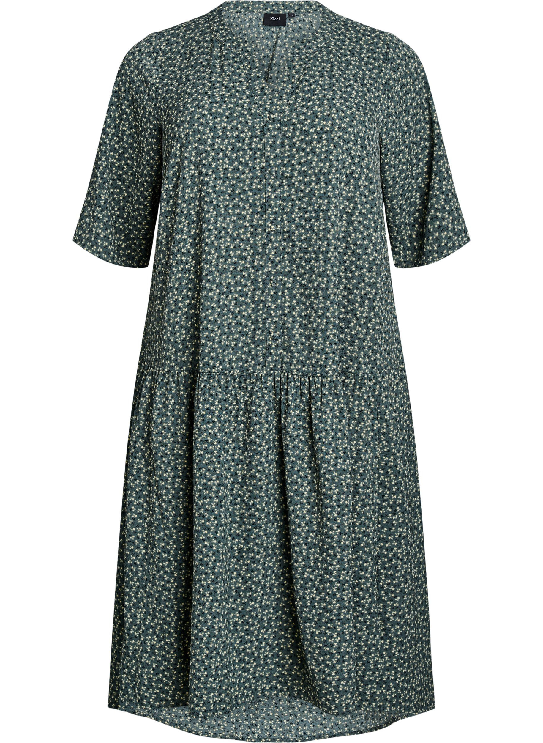 Zizzifashion A-line midi dress with short sleeves, Green, Packshot image number 0