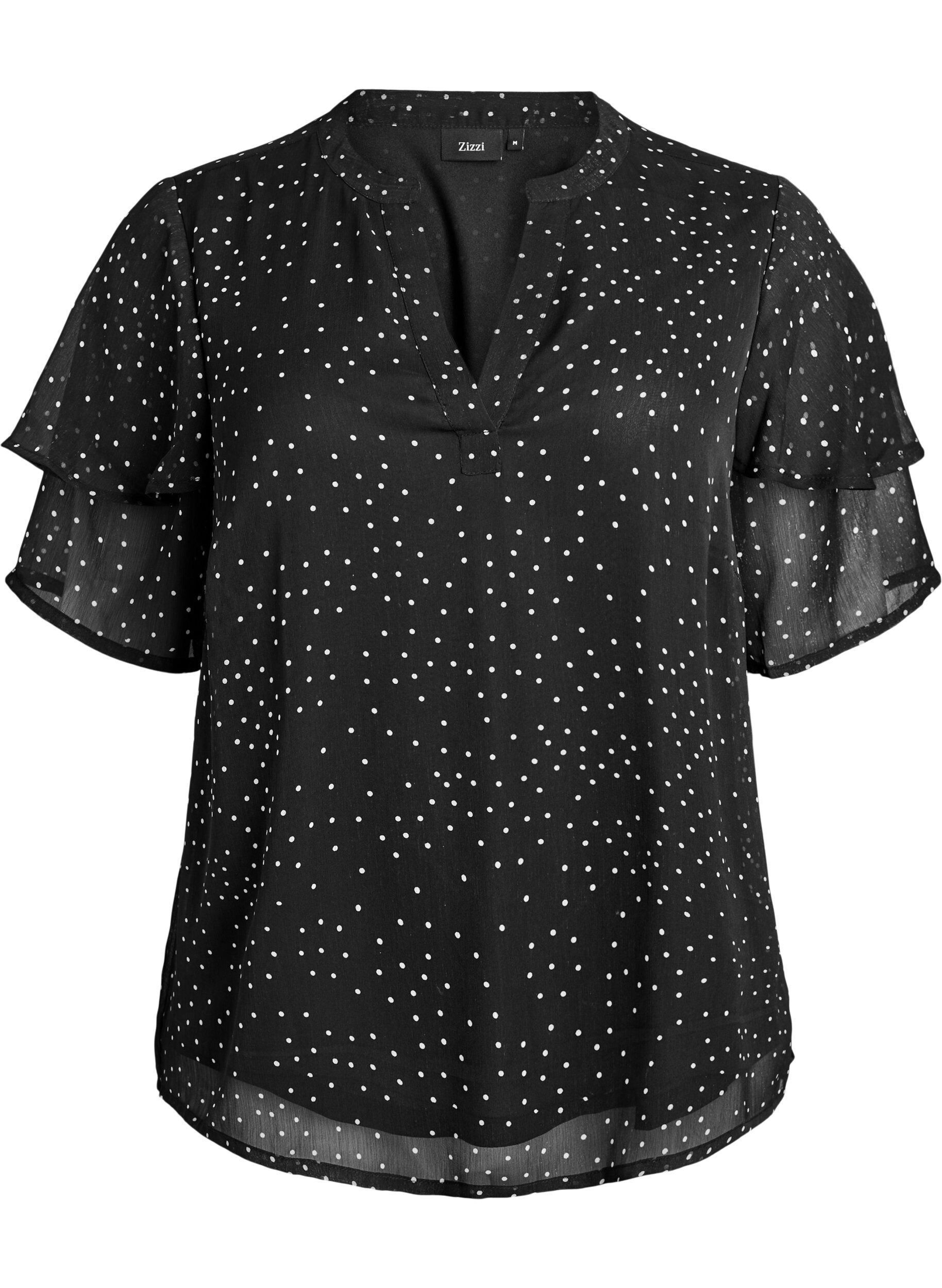 Chiffon blouse with polka dots and ruffle sleeves