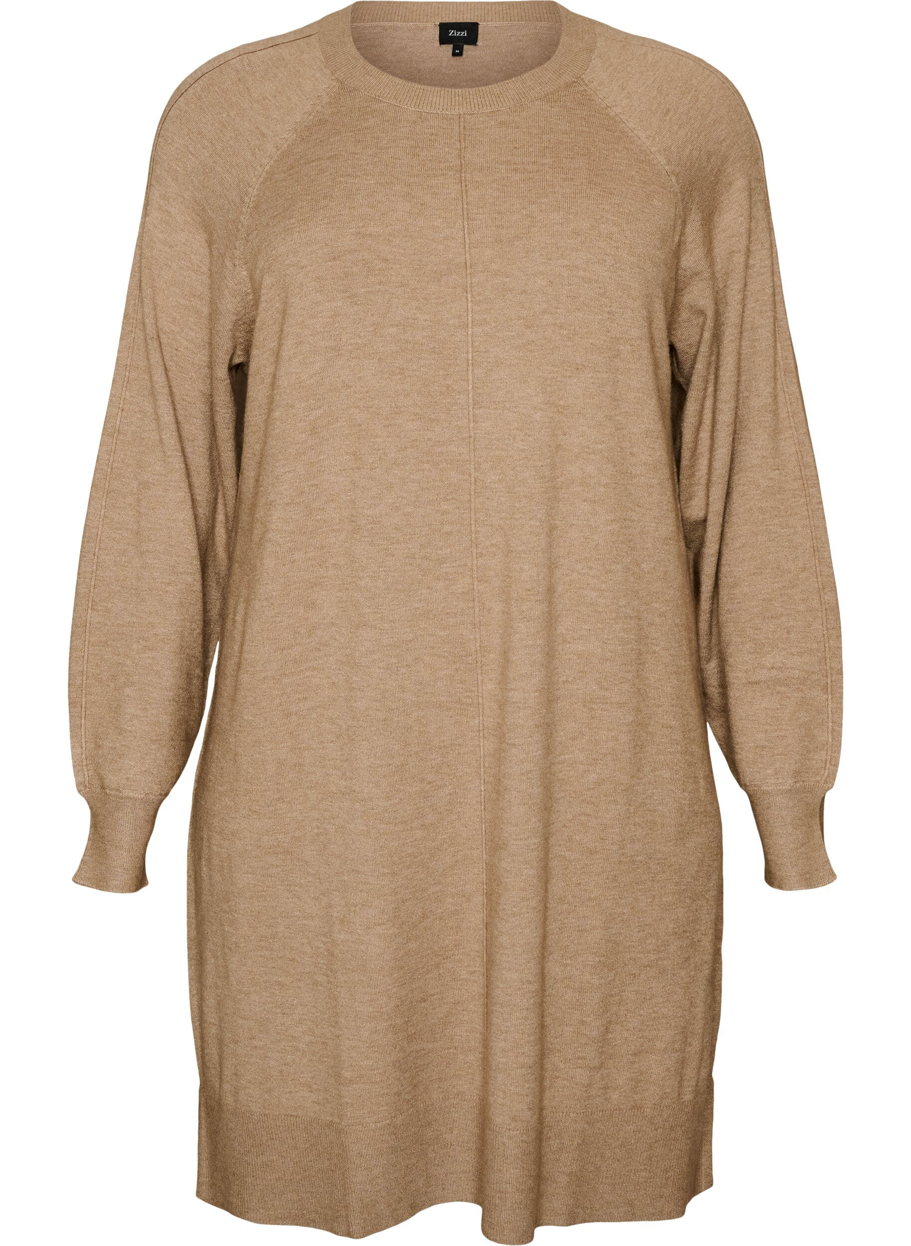 ZizzifashionShort knitted dress with raglan sleeves and a centre seam, Beige, Packshot image number 0