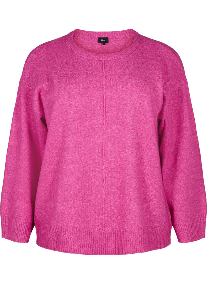 Knitted blouse with a round neck and center seam, Fuchsia Red Mel., Packshot image number 0