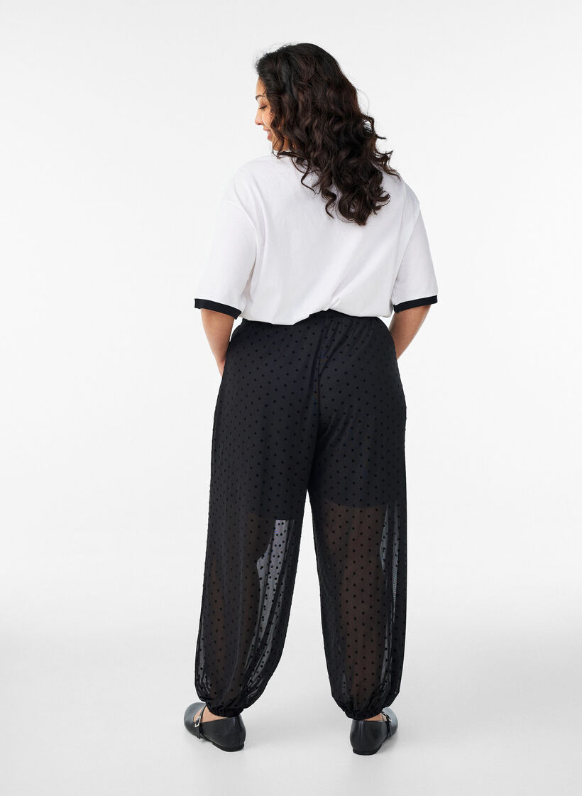 Mesh balloon trousers with polka dots, Black, Model image number 1