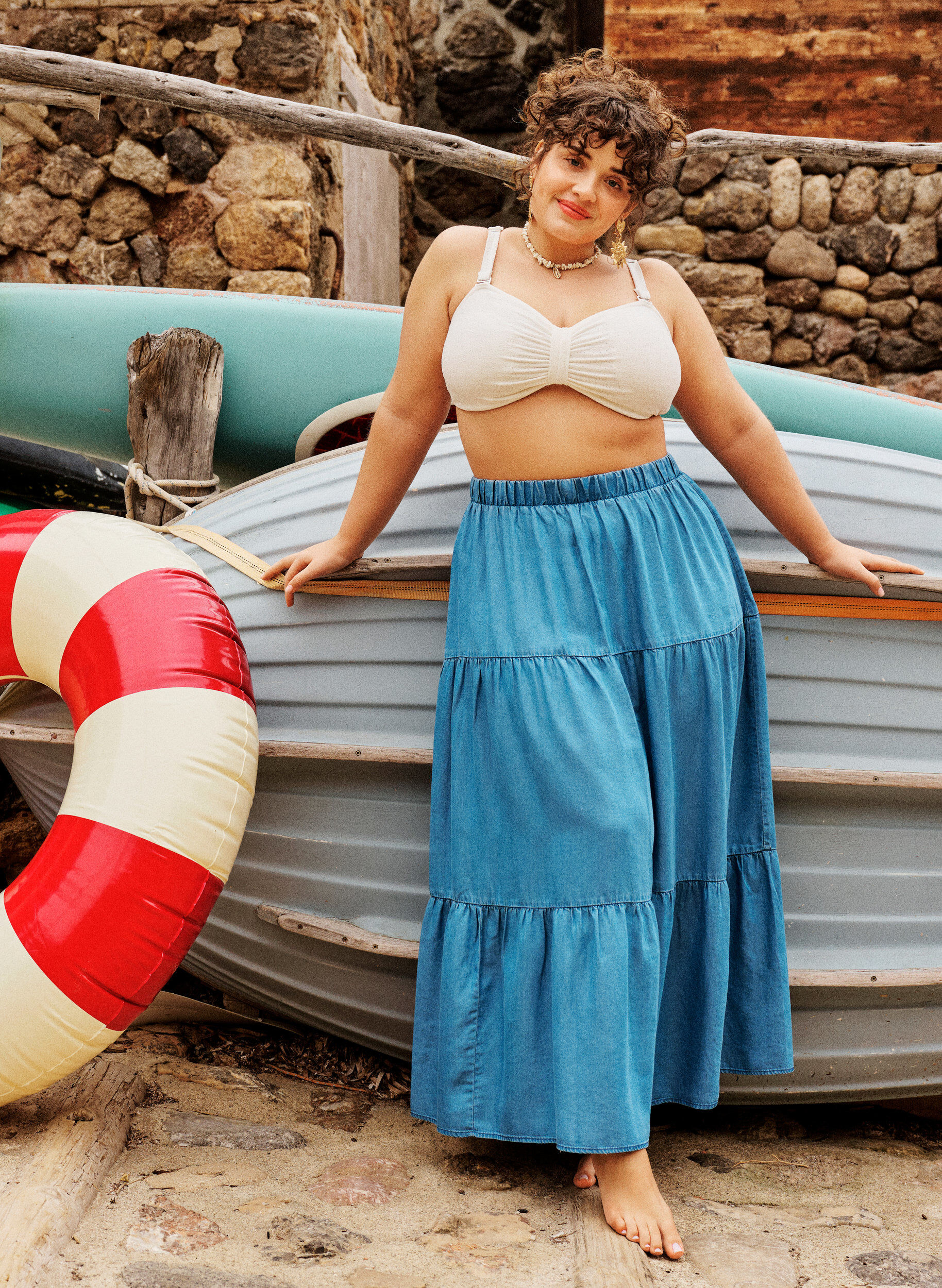 Zizzifashion Denim maxi skirt with ruffles, Blue, Image image number 0