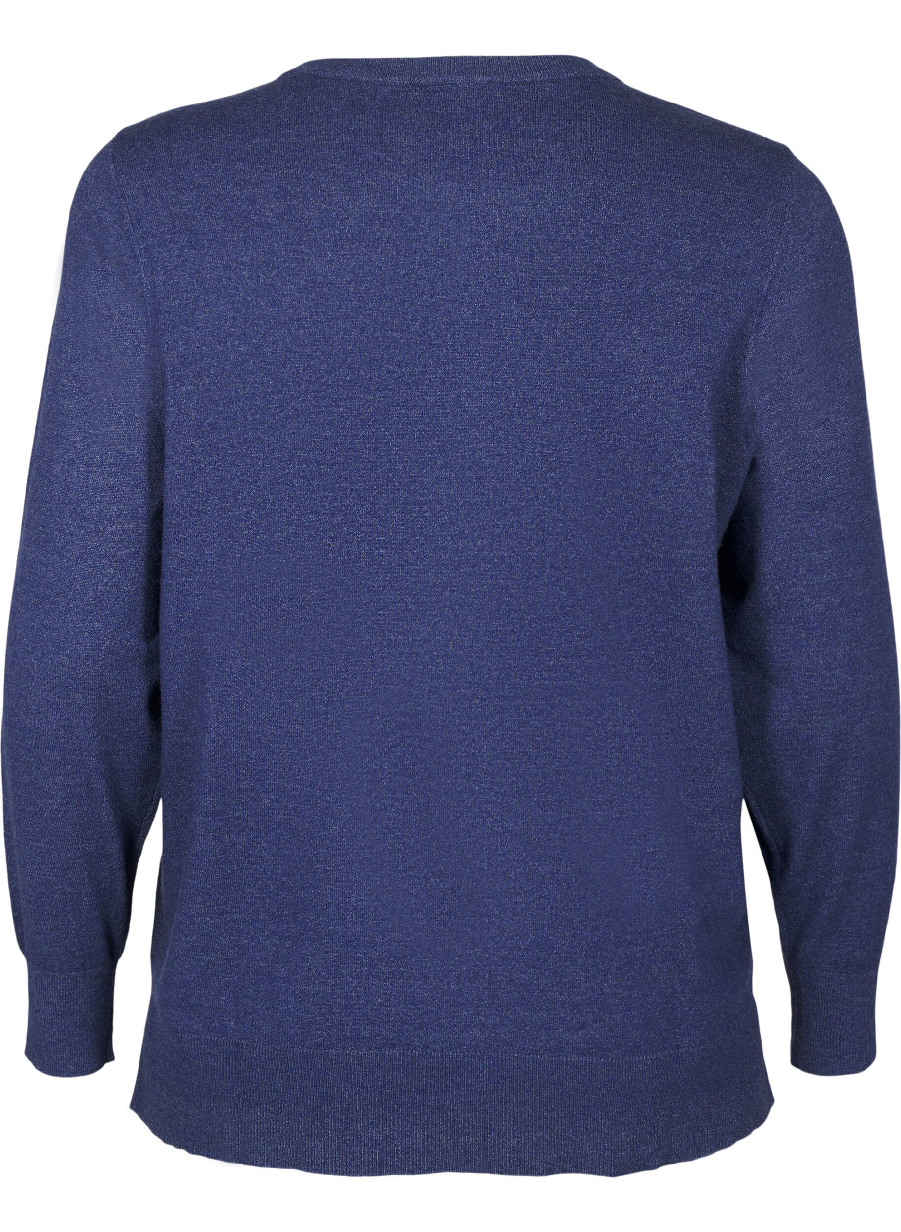 Zizzifashion Long-sleeved knitted blouse with slit, Blue, Packshot image number 1