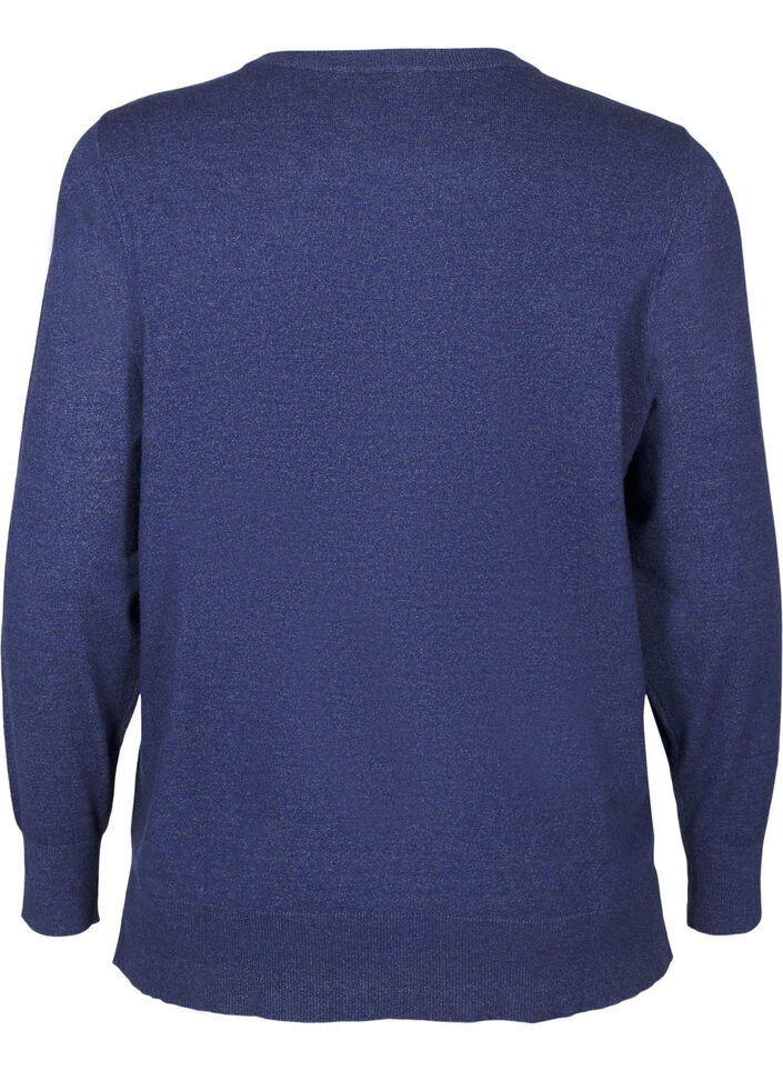 Long-sleeved knitted blouse with slit, Blue, Packshot image number 1