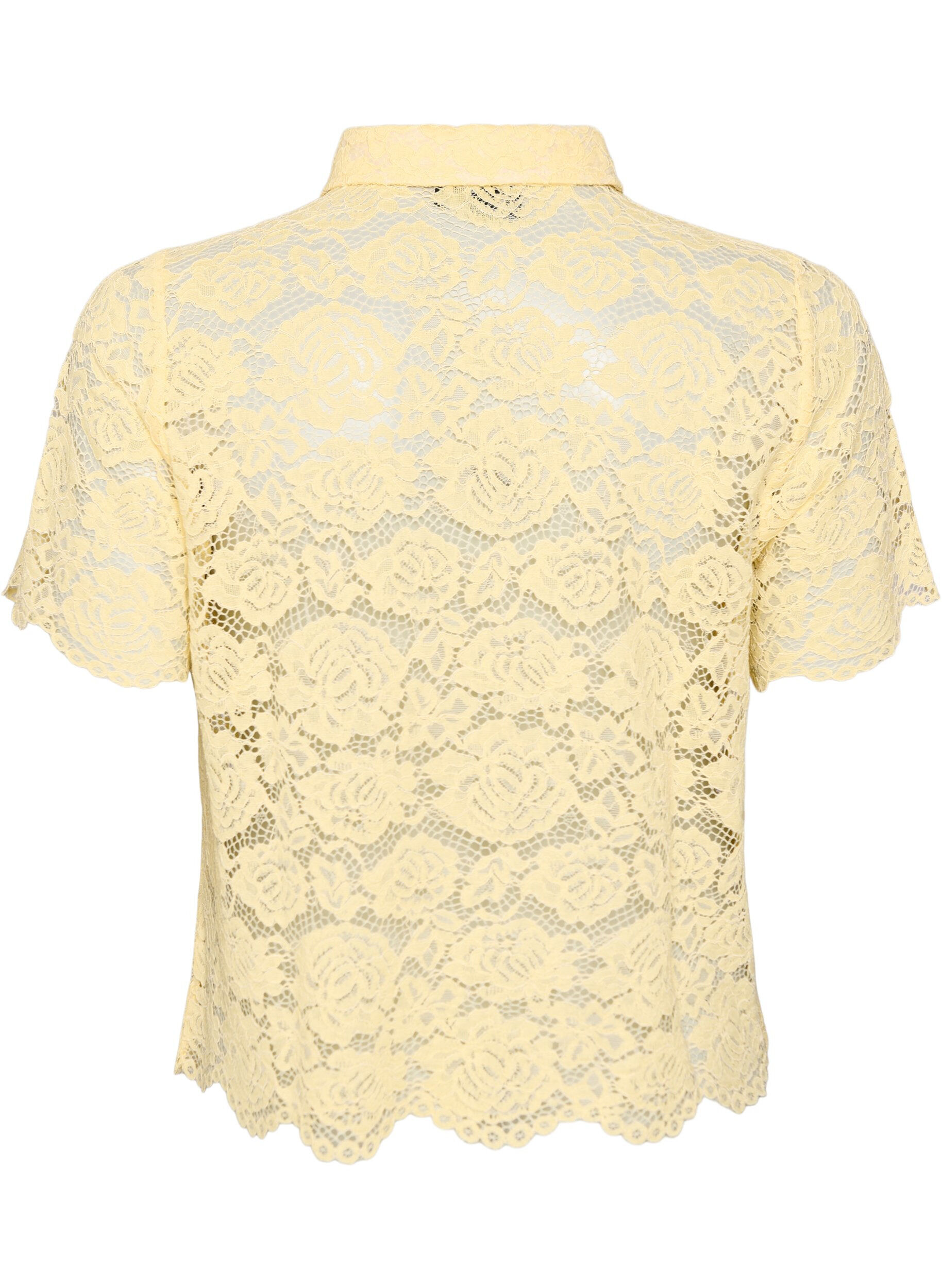 Zizzifashion Lace shirt blouse with pearl buttons, Yellow, Packshot image number 1