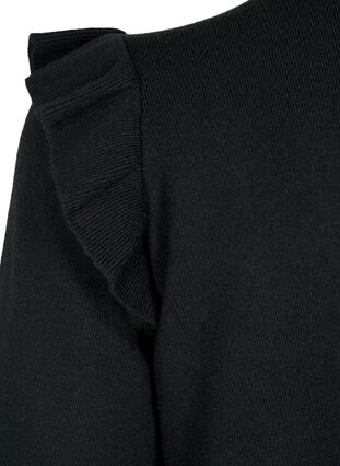 Knit cardigan with frills and pockets, Black, Packshot image number 3