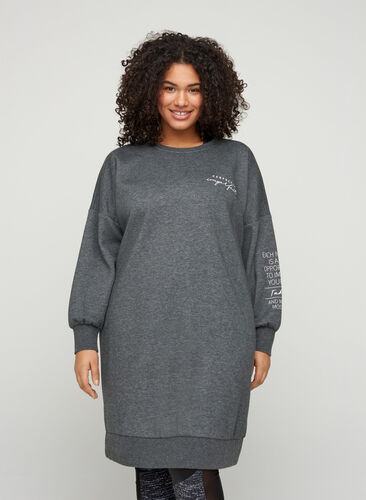 Mottled sweater dress with round neck, Dark Grey Melange, Model image number 0