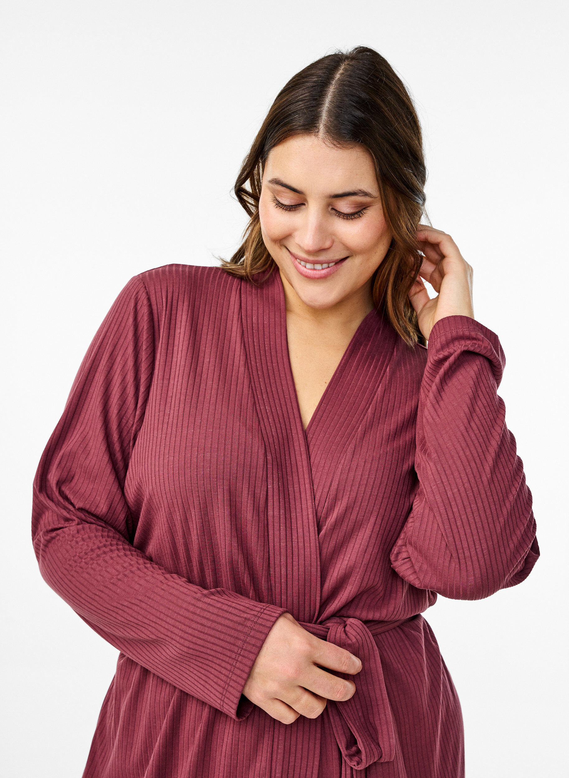 Zizzifashion Dressing gown with tie belt, Rose Brown, Model image number 2