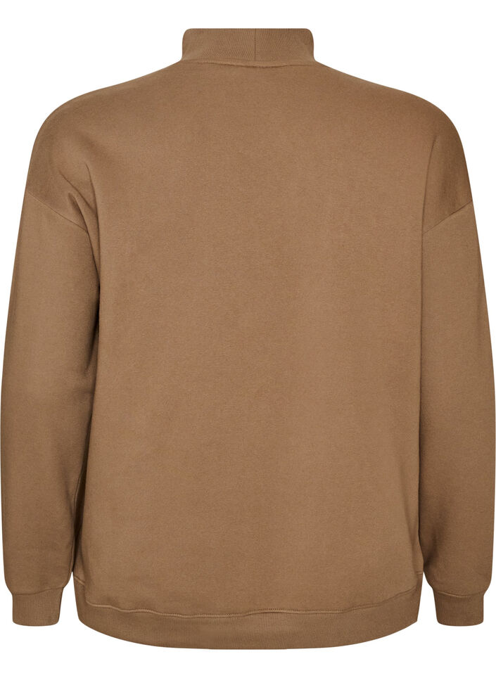 Sweatshirt with high neck and sporty front motif, Brown, Packshot image number 1