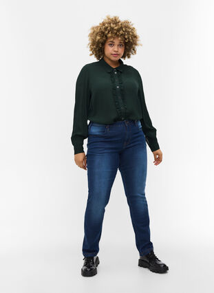 Viscose shirt with buttons and frill details, Scarab, Model image number 2
