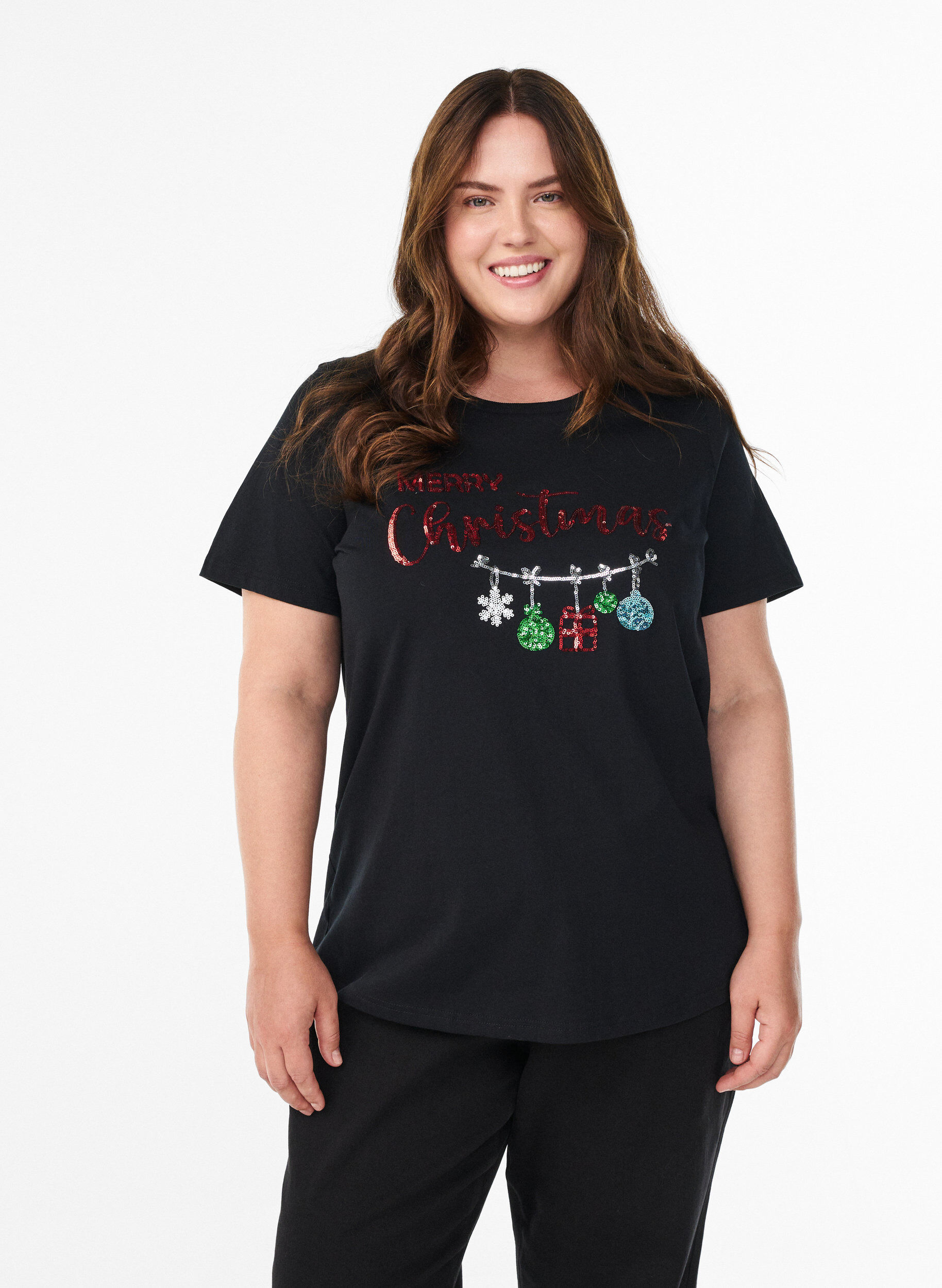Zizzifashion Christmas t-shirt in organic cotton, Black, Model image number 0