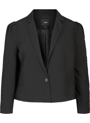 Cropped blazer with puff sleeves, Black, Packshot image number 0