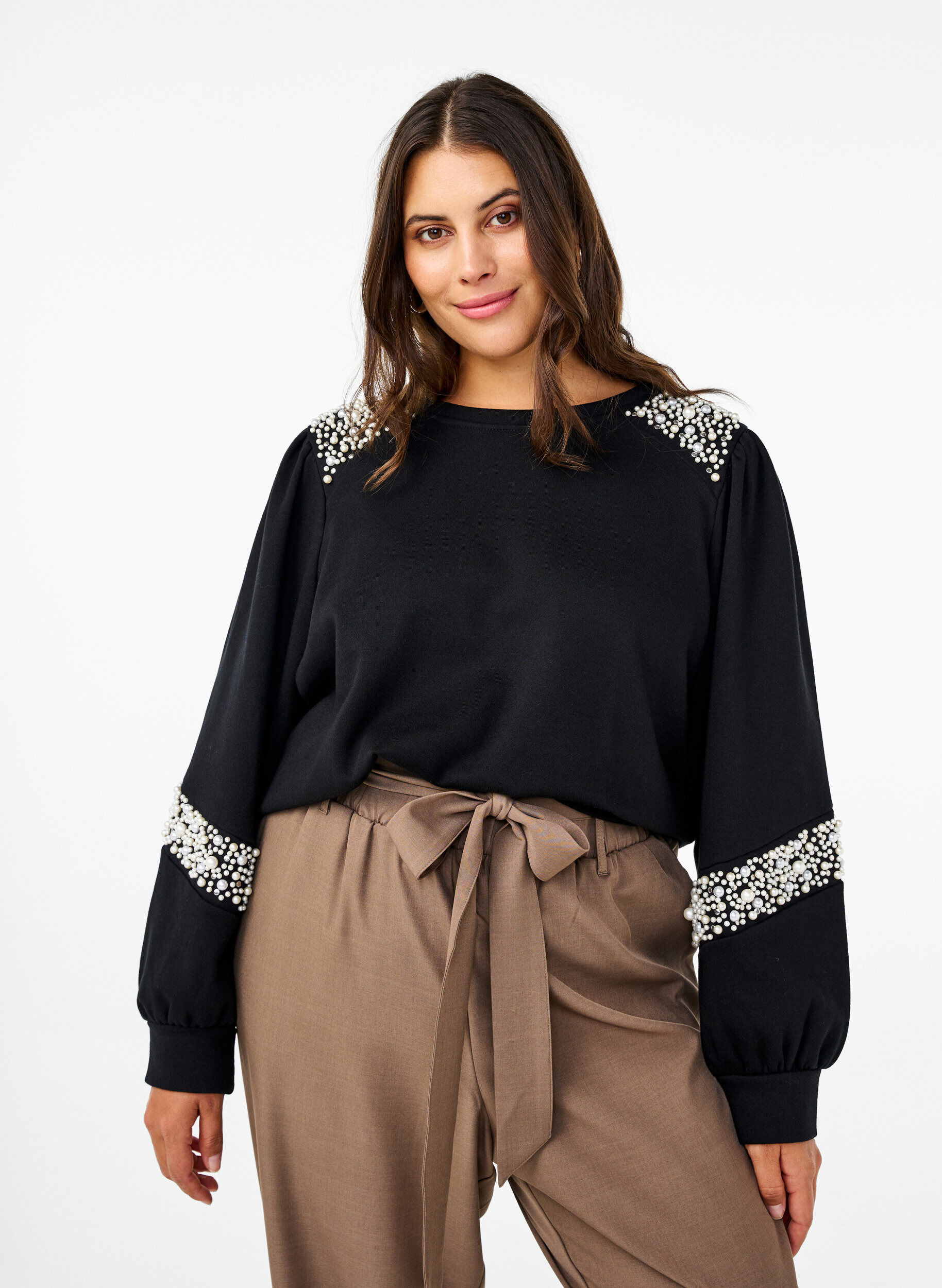 Zizzifashion Sweatshirt with pearl details, Black, Model image number 0