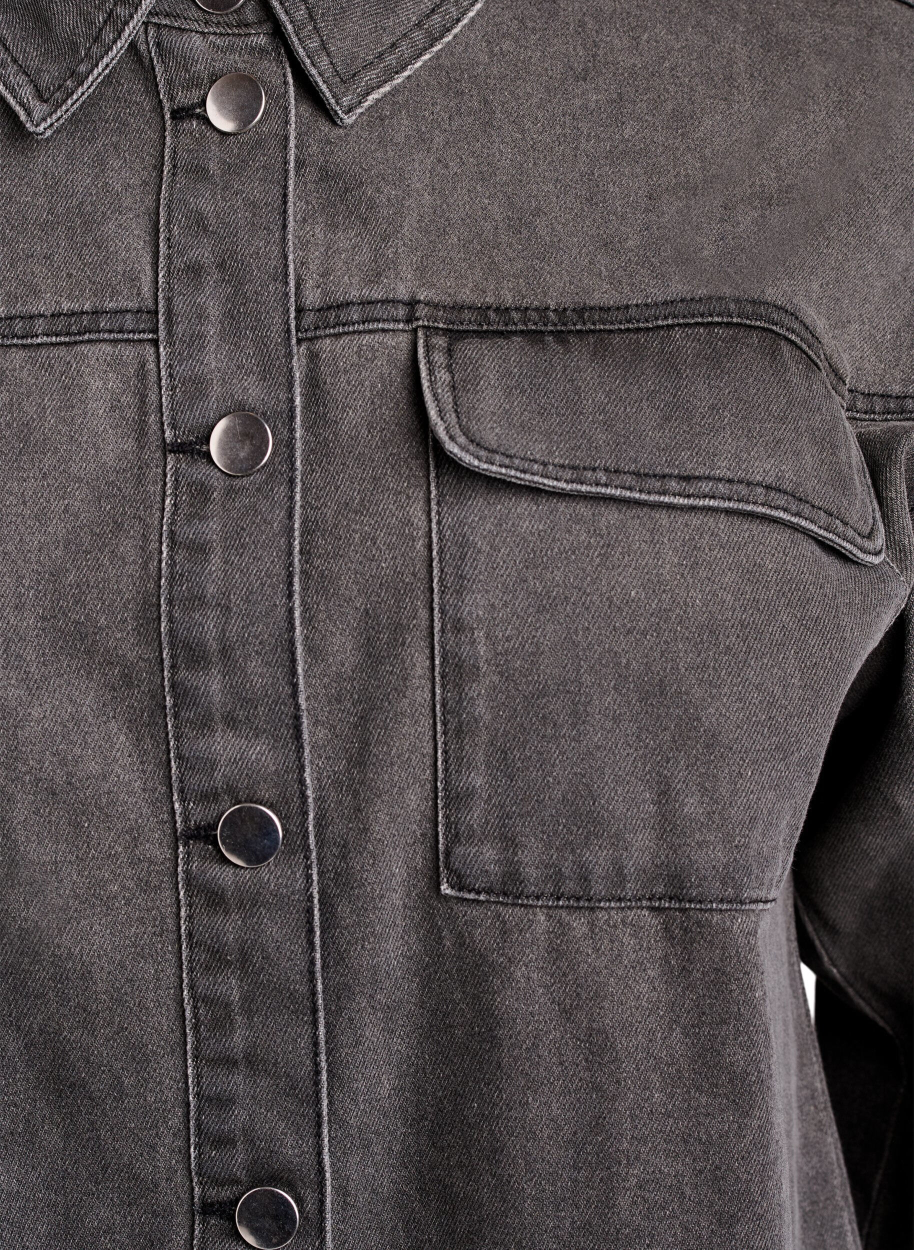 Zizzifashion Denim shirt with eyelets on the sleeves, Grey Denim, Packshot image number 2
