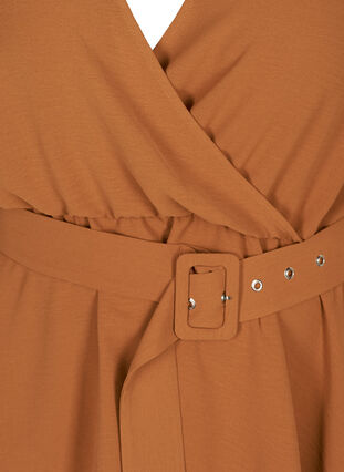 Wrap blouse with puff sleeves, Leather Brown, Packshot image number 2