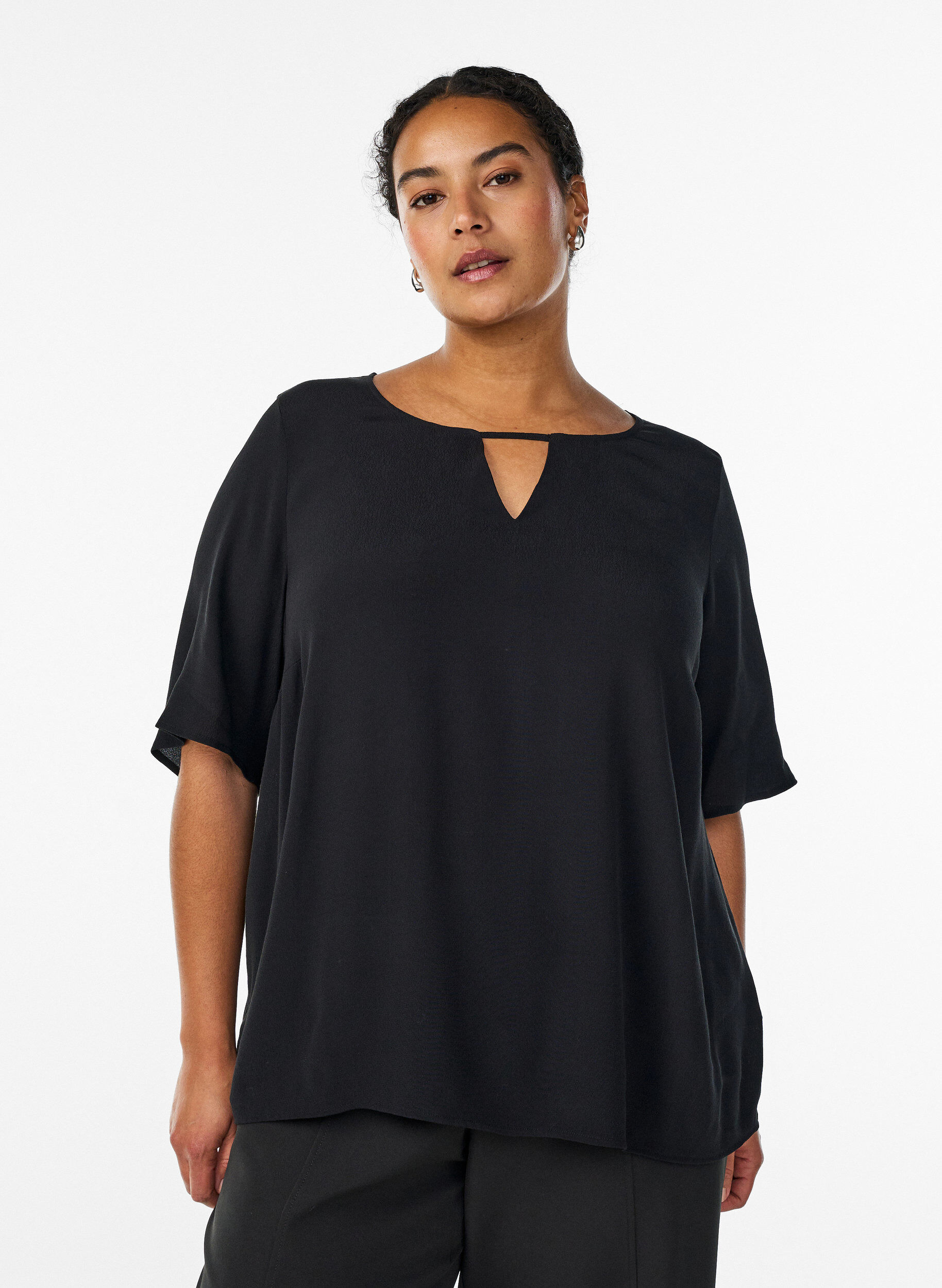 Zizzifashion Short-sleeved viscose blouse, Black, Model image number 0