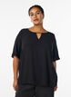 Short-sleeved viscose blouse, Black, Model image number 0